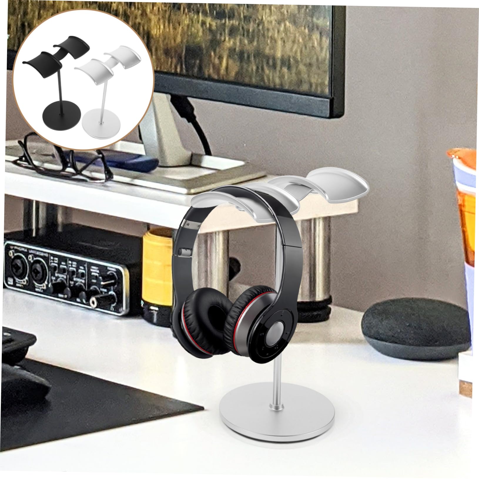 SHINEOFI 2 Piezas Soporte para Auriculares de Aluminio de Soporte de Escritorio para Auriculares con Diseño y Estable para Oficina y Hogar