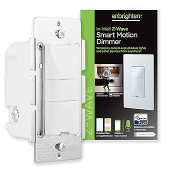 GE Z-Wave Plus Wireless Smart Lighting Control Motion Dimmer, in-Wall, Occupancy Vacancy Sensor, Includes White & Light Almond Buttons, Compatible with Alexa (Hub Required), 26933