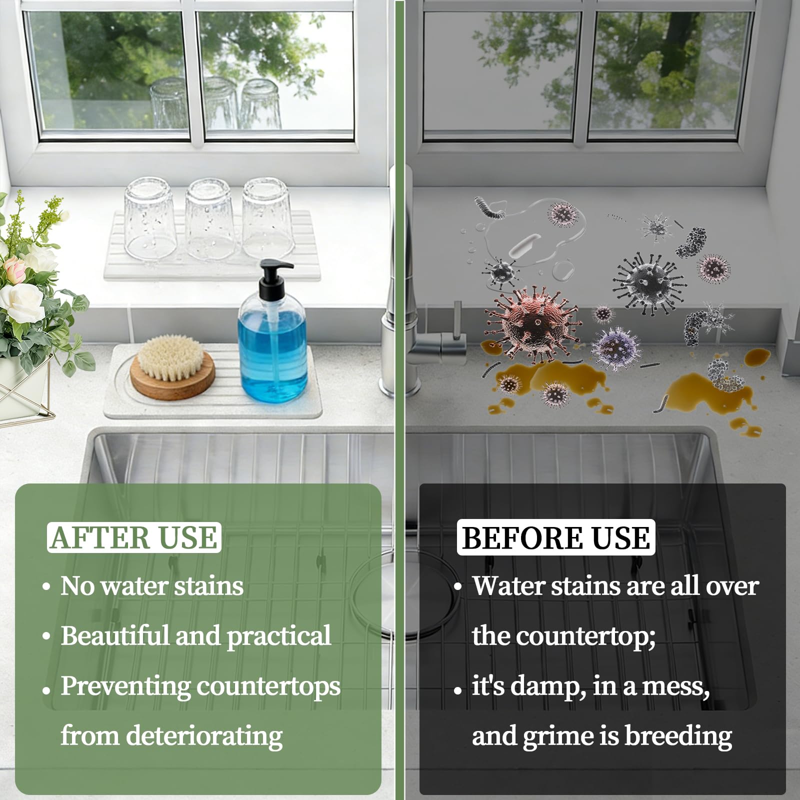 2 PCS Water Absorbing Diatomite Coasters, Stone Drying Mat for Kitchen Counter, Quick Dry Stone Mat Trays for Bathroom Kitchen Counter, Soap Dish Tray Used for Hand Soaps (White, 8.3" x 4") - 4