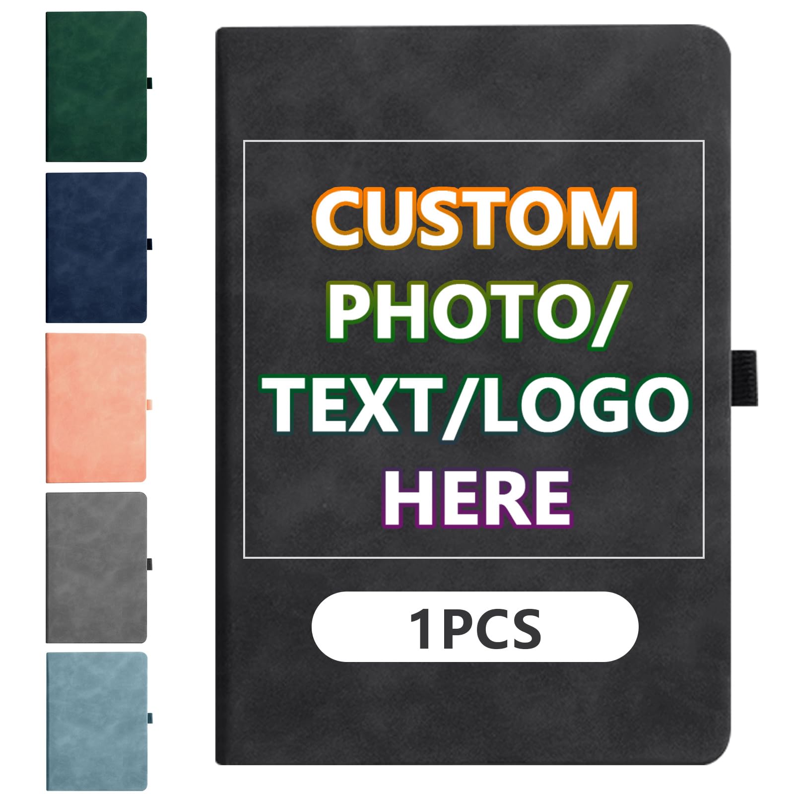 AeroBlissPersonalized Notebook, Custom Journal Notebook for Christmas Gift PU Leather Notebook A5-192 Lined Pages 8.3 x 5.10 Inch, Pen Loop, Elastic Band,Black Hardcover,1 Pack