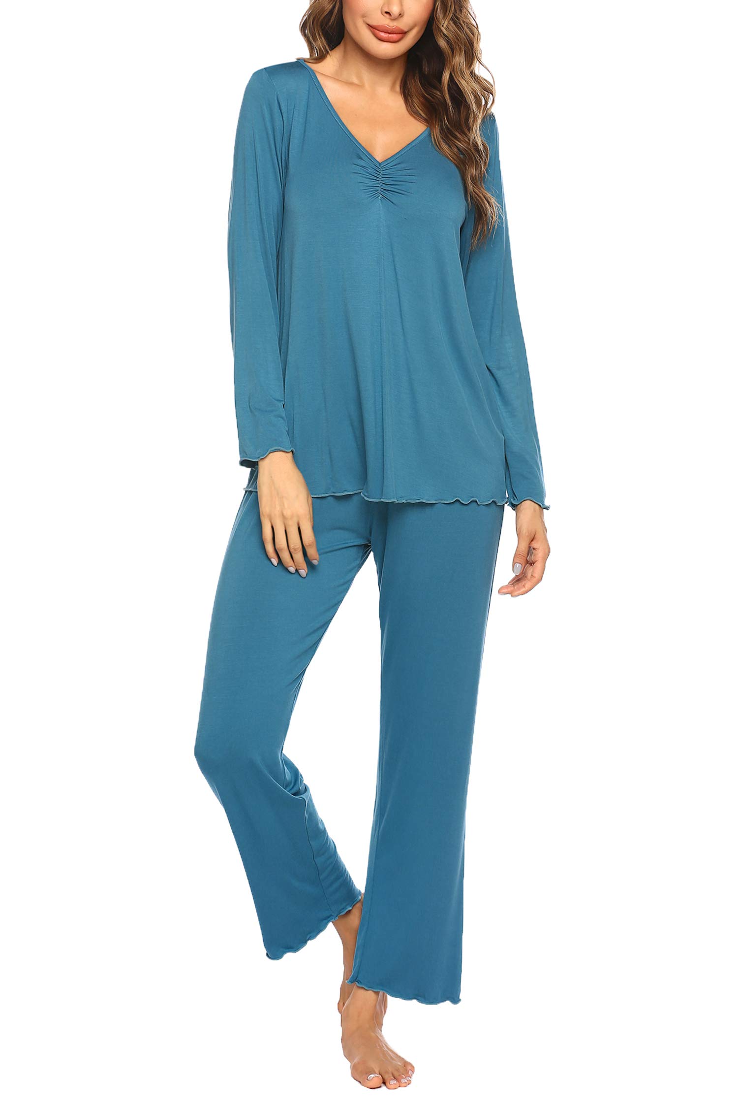 MAXMODA Pigiama Donna Pigiami Due Pezzi Maglietta Manica Lunga e Pantalone Lungo S-XXL