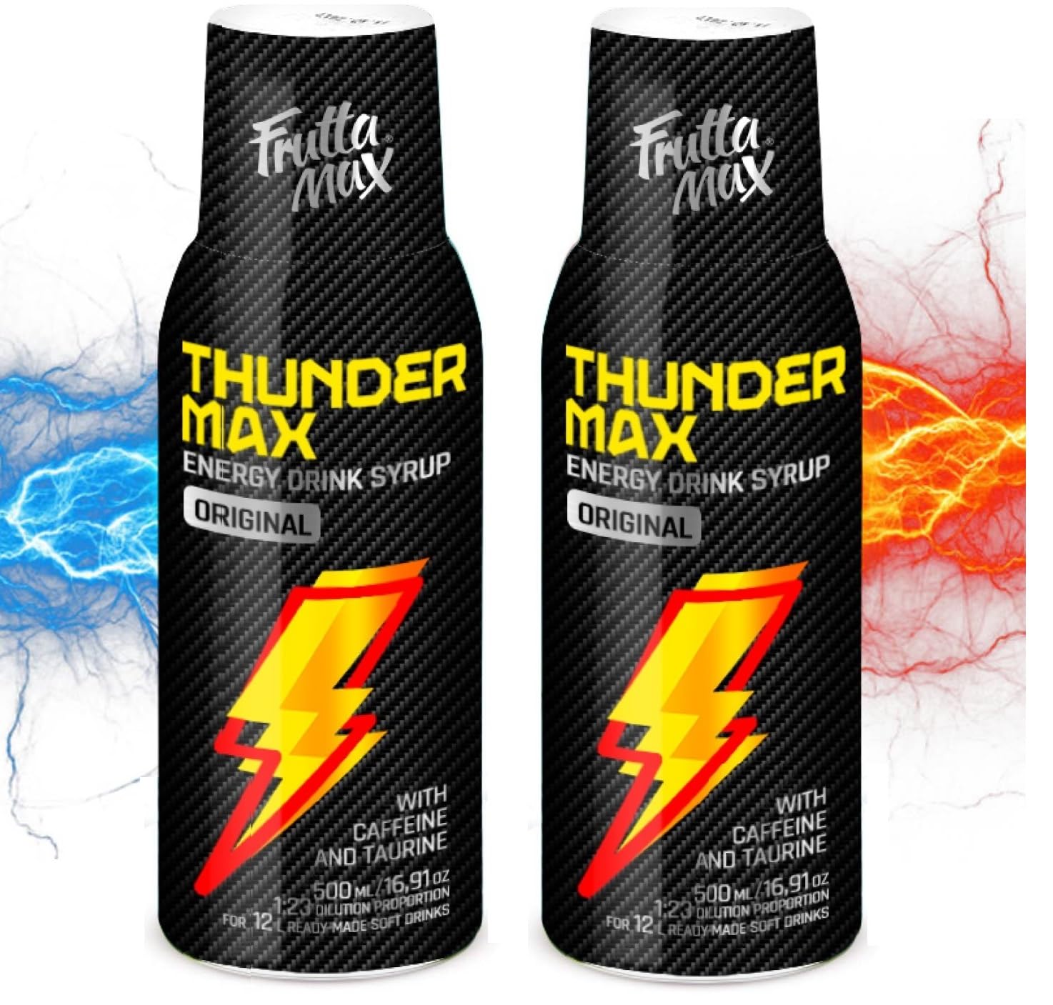 2 Pack - FruttaMax Energy Drink Syrup β Fizzy Caffeinated Syrup with Low Sugar | Soda Maker Compatible, Great for Active Lifestyle 2x500ml - ThunderMax