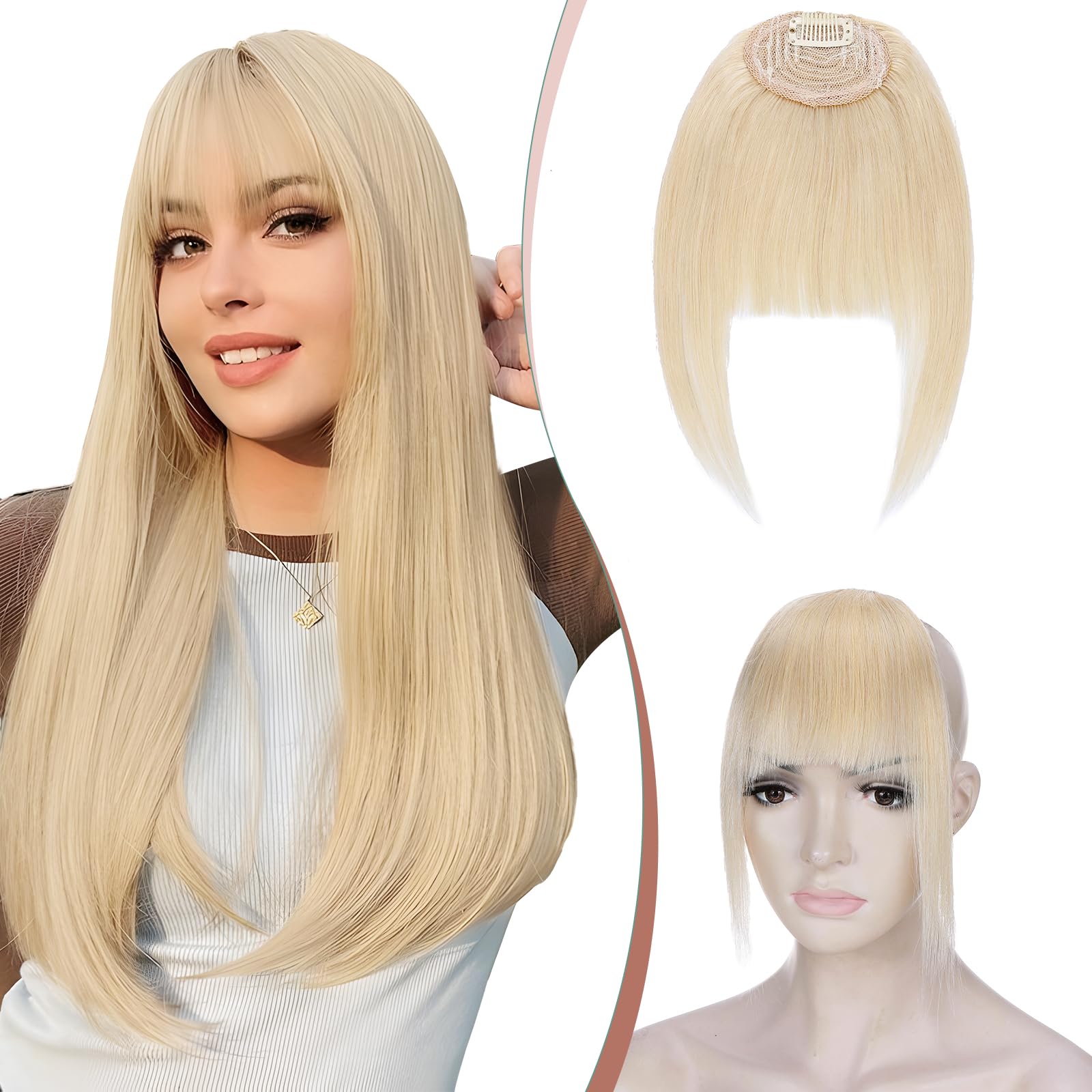 Elailite Clip in Bangs Real Human Hair French Bangs Neat Fringe With Temples Natural HairPiece Extension For Women