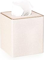 Sumnacon Beige Linen Square Tissue Box Cover with Magnetic Bottom - Stylish Cube Holder for Bathroom Vanity Kitchen Office Car