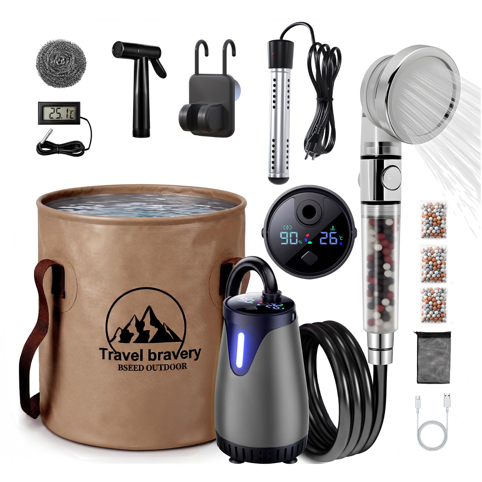 BSEED Douche portable pour camping, douche extérieure pour randonnée, voyage