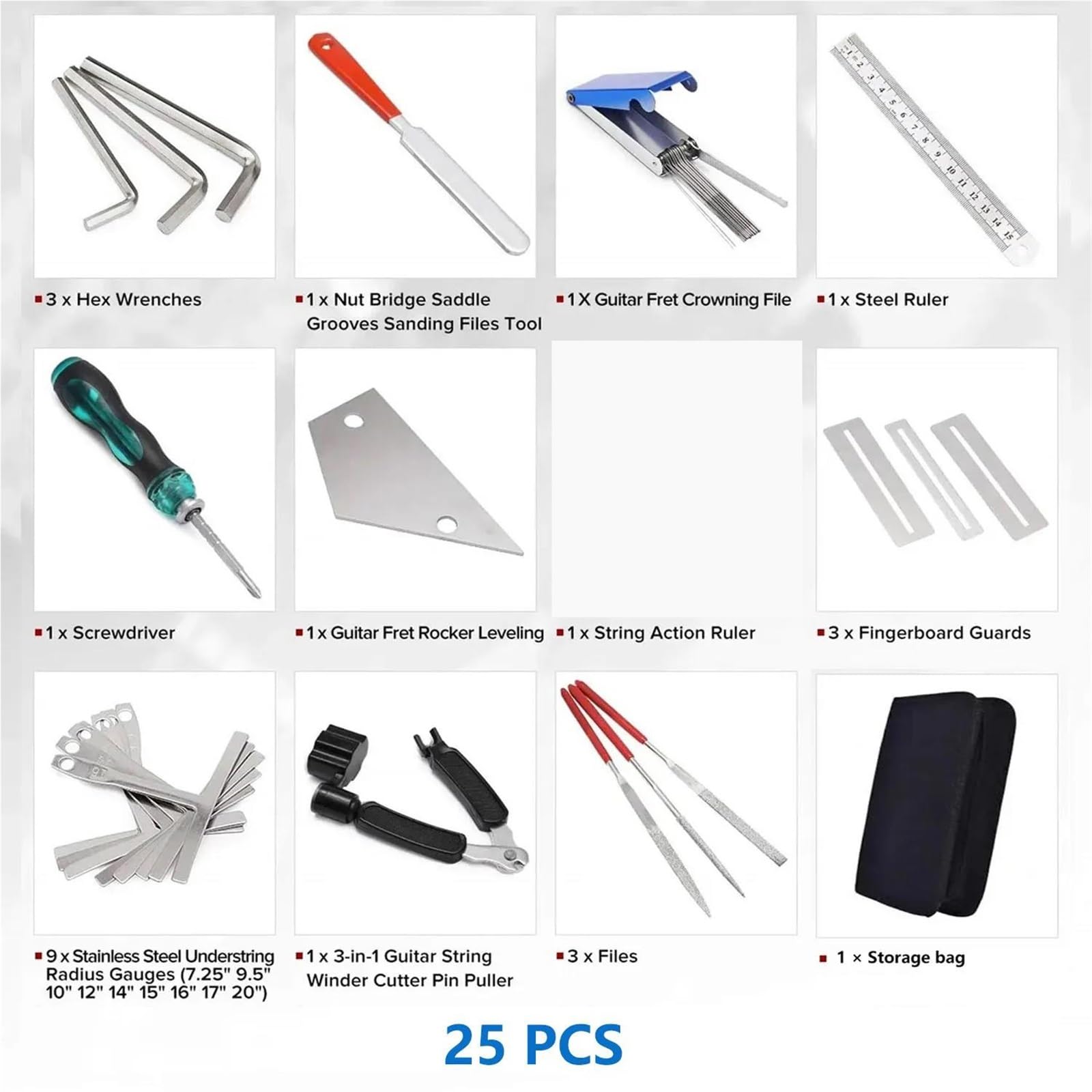 Guitar Tools 25 45 72 Pcs Guitar Repairing Tools Setup Kit With Carry Bag(25pcs)