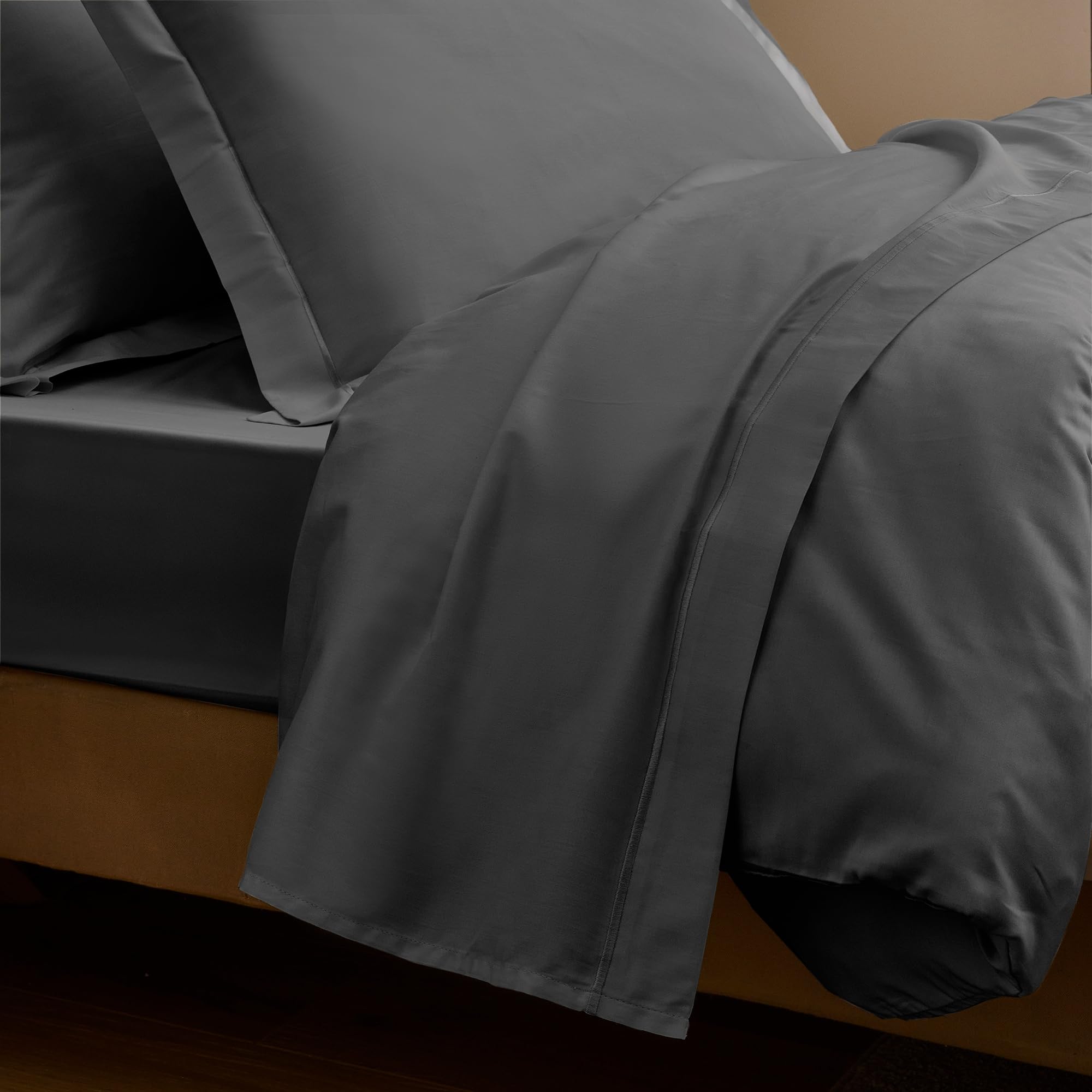 Drap Plat Prestige 100% Satin de Coton Peigné 120 Fils/cm² Coton Pur (Graphite, Drap Plat 270 x 300 cm)