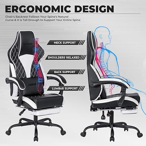 Miniatura 5 de NIONIK Silla de videojuegos, silla de computadora con reposapiés y soporte lumbar de masaje, silla ergonómica de videojuegos de oficina, silla de