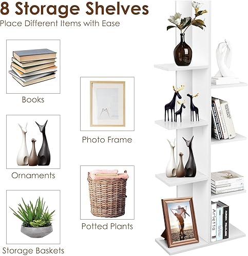 Miniatura 8 de Giantex Estantería de madera independiente de 7 niveles de altura con anticaída, moderno, multiusos, estante organizador de esquina para libros,