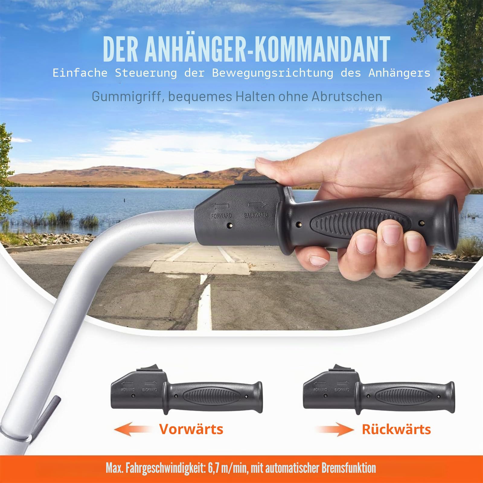 2270kg Elektrischer Anhänger-Rollwagen, 350W 12V Anhänger-Stützrad mit 6–7 m/min Bewegungsgeschwindigkeit, 32-42cm einstellbare Klemmhöhe, zum Bewegen von Anhängern, Wohnwagen und Booten