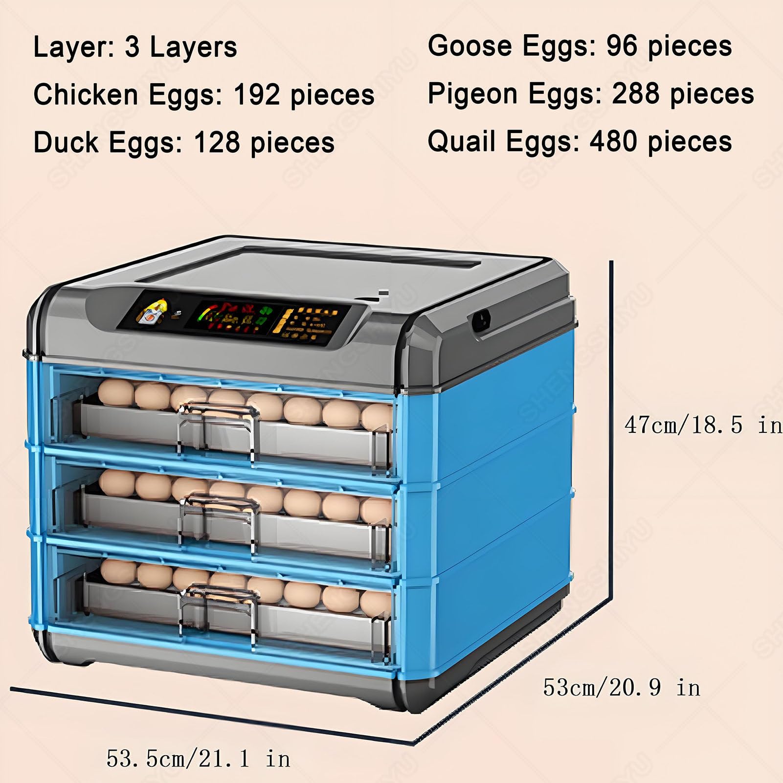 Vollautomatischer Eierbrutschrank mit Dual Power, Automatisches Eierdrehen, Temperatur- und Feuchtigkeitskontrolle, LED-Bildschirm für Geflügel, Schlüpfen, Hühner, Enten, Vögel