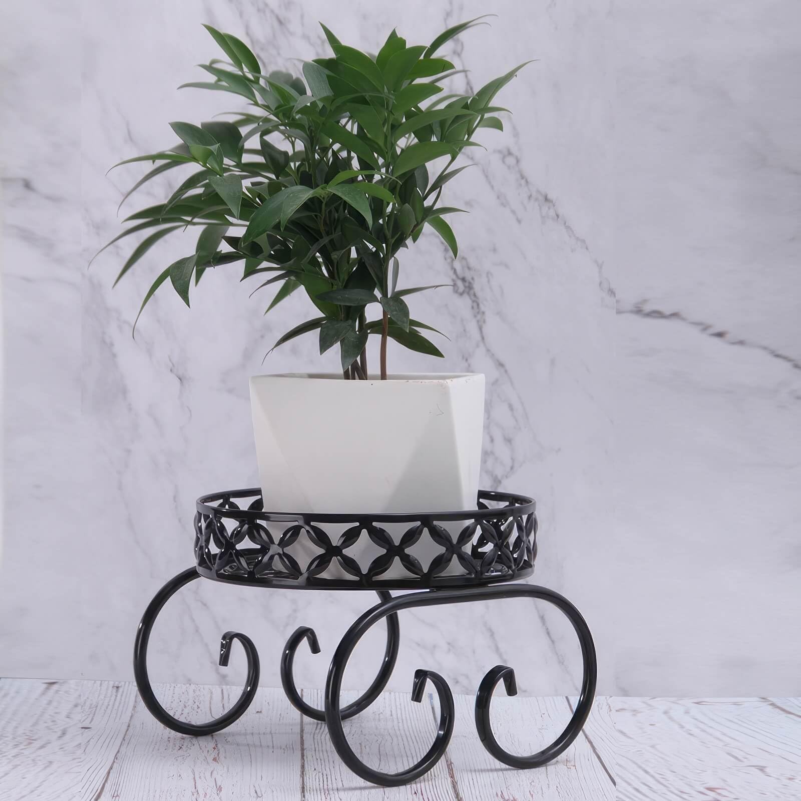 Supporto Per Piante In Metallo Rotondo – Ferro Nero – Diametro 23 Cm, Altezza 6 Cm – Per Vasi E Fiori - 2