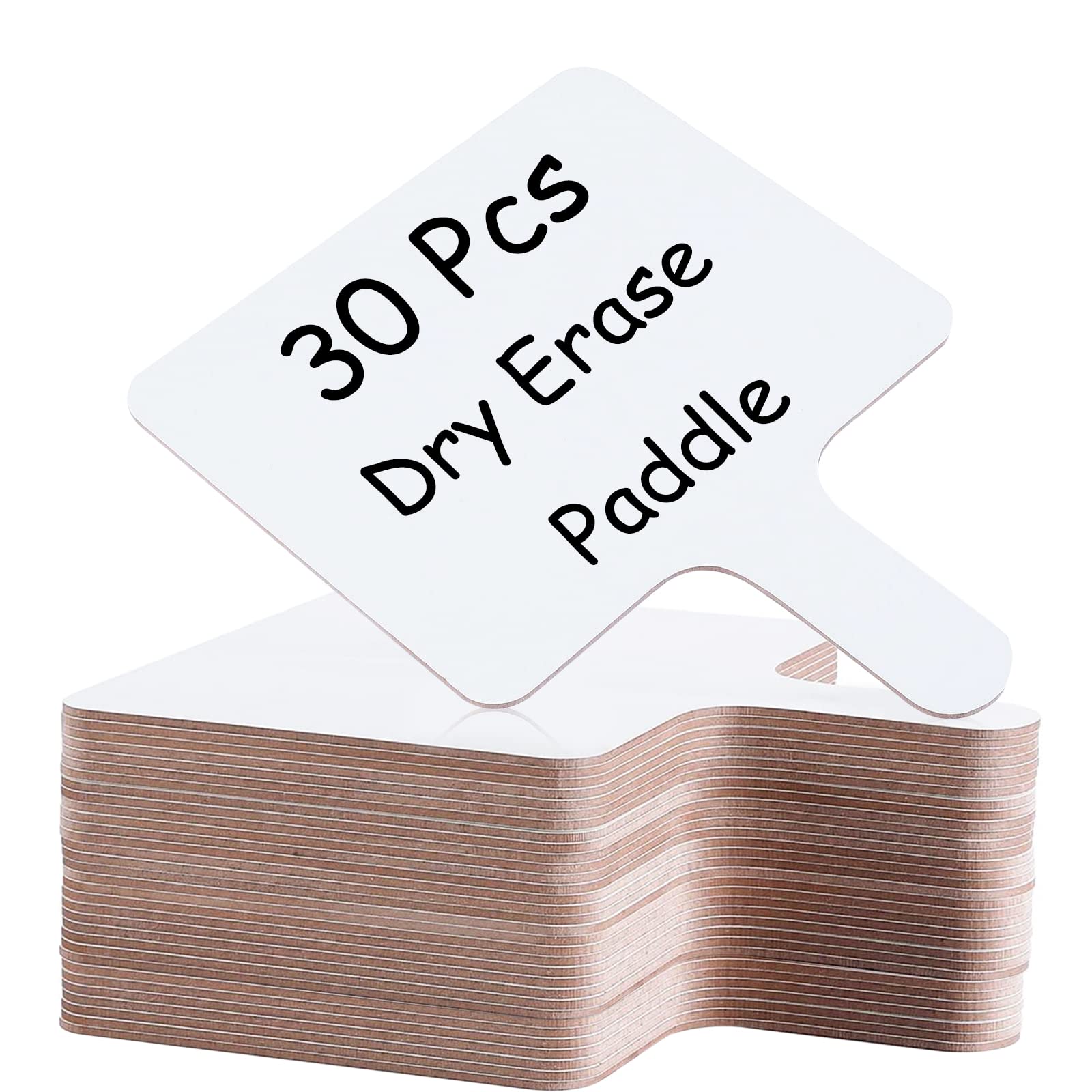 30 PCS 8 x 10 Inch Dry Erase Answer Paddle, Handheld Wooden White Board Double Sided Dry Erase Signs Auction Paddles for Students Classroom Office