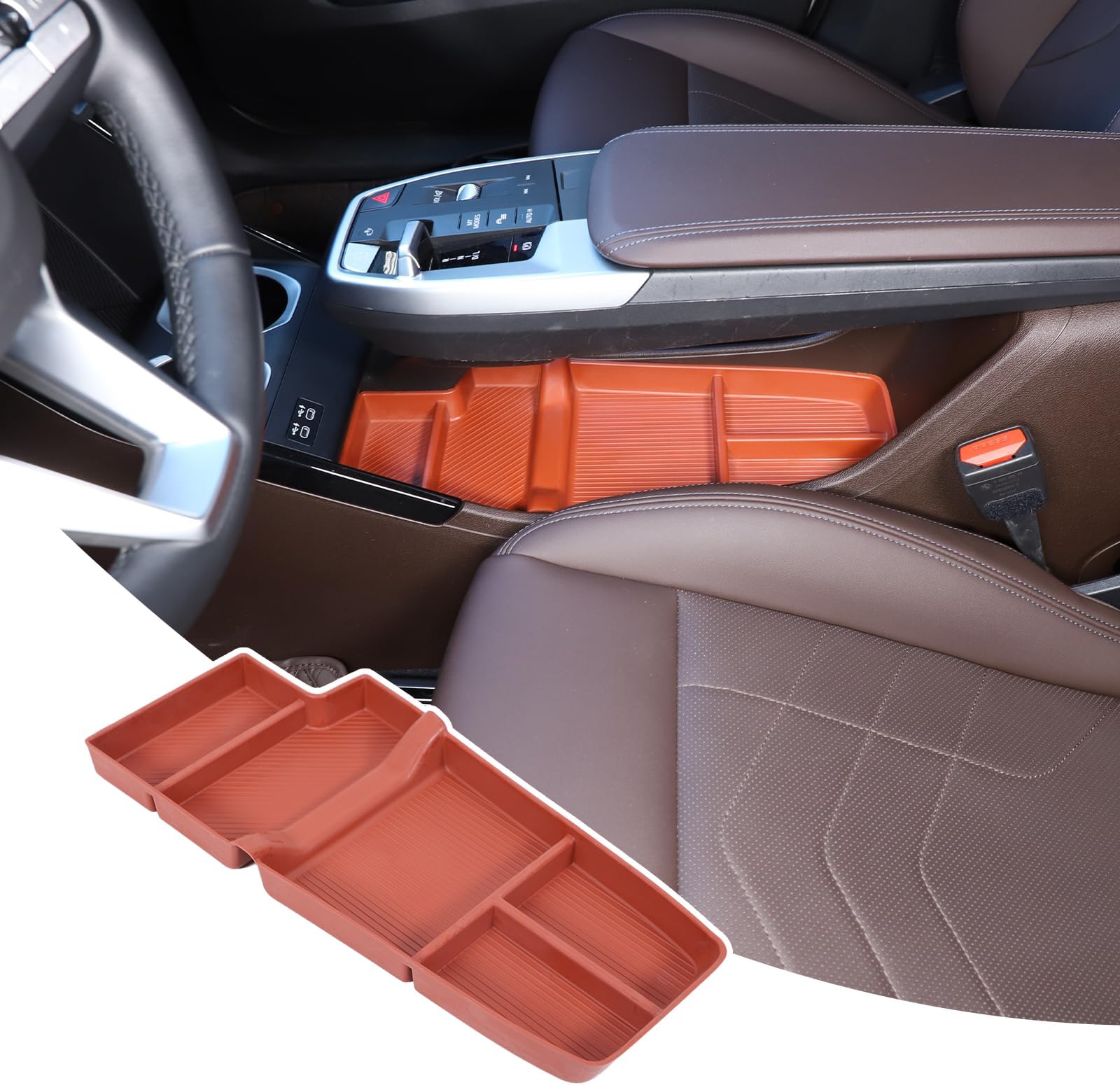 Car Storage Box Compatible with BMW X1 U11 2023 2024 2025 Lower Console Organizer Tray, TPE Under Console Storage Box Interior Accessories (Style C,Coral Red)