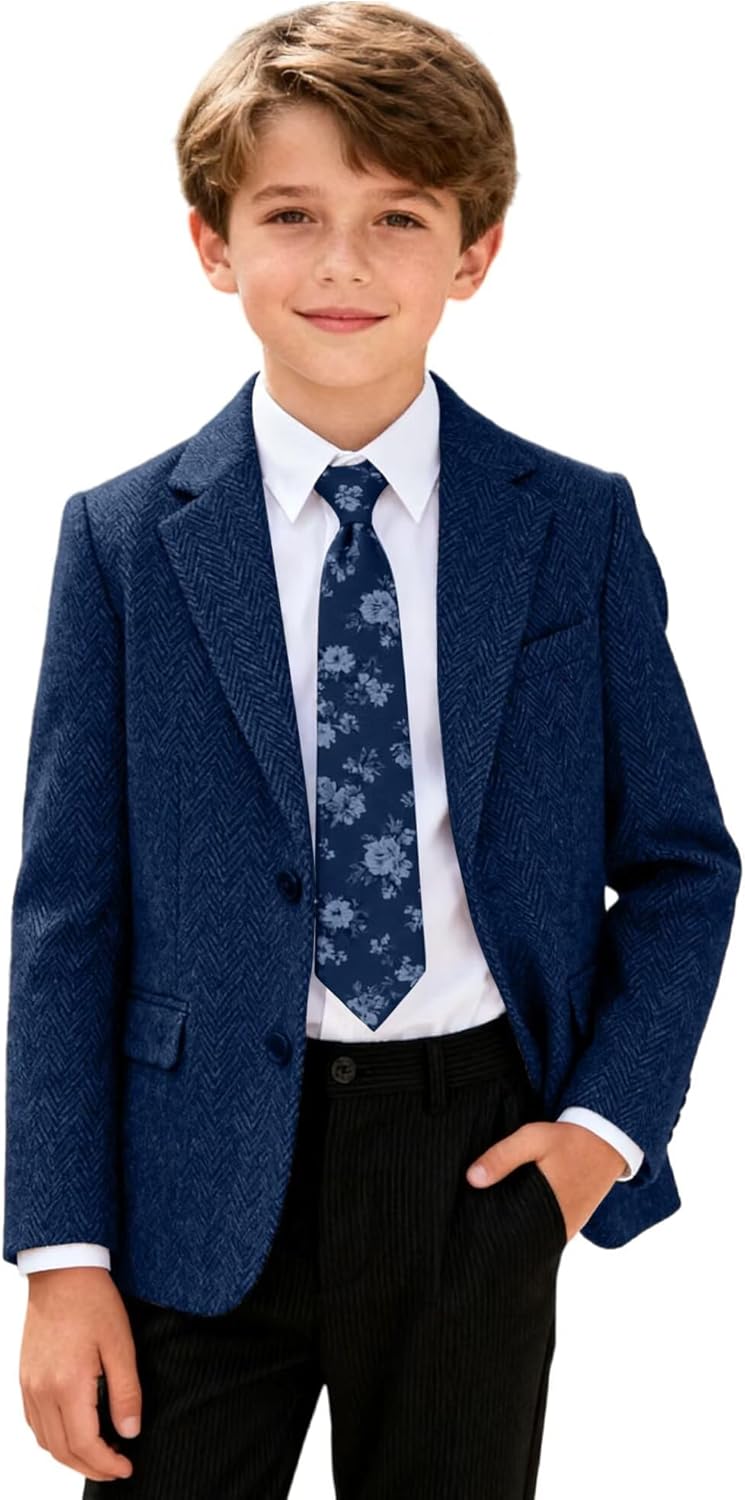 Retro Boys Suit Jackets Tweed Herringbone Slim Fit Kids Blazers for Boy Wool Blend Sports Coat for Wedding Homecoming
