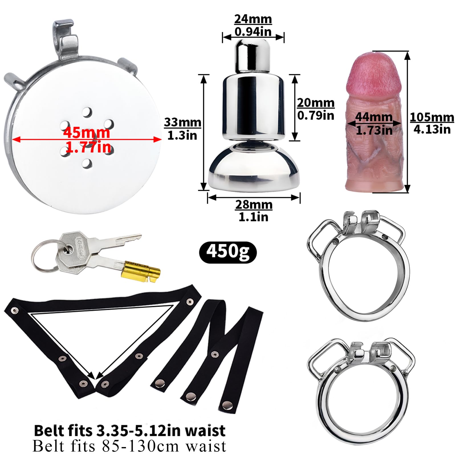 AMAZBEE Cinturón de Castidad Pene Consolador Portátil Adulto Jaula Pequeño Pene Correa Ajustable Masturbador de Silicona para Mujeres SM Fetish Bondage Juguetes Sexuales (Black-45mm)