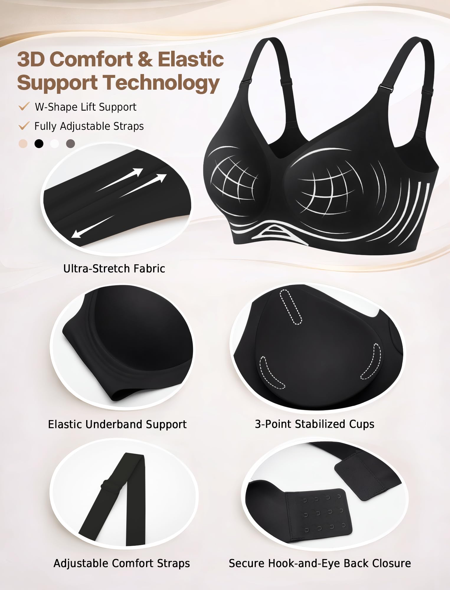EIISSION Sujetador sin Aros Mujer Reductor Push Up Cómodo Talla Grande Invisible Diario Bralette sin Costuras