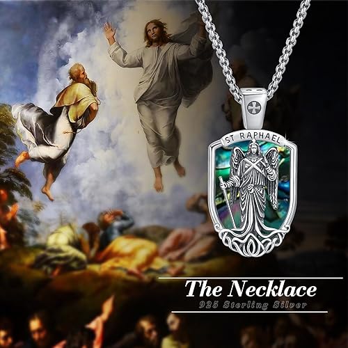 Vista 559 de Collar con colgante de plata de ley 925 con medalla de San Patrón, joyería religiosa para hombres y mujeres, con cadena de acero inoxidable 316L