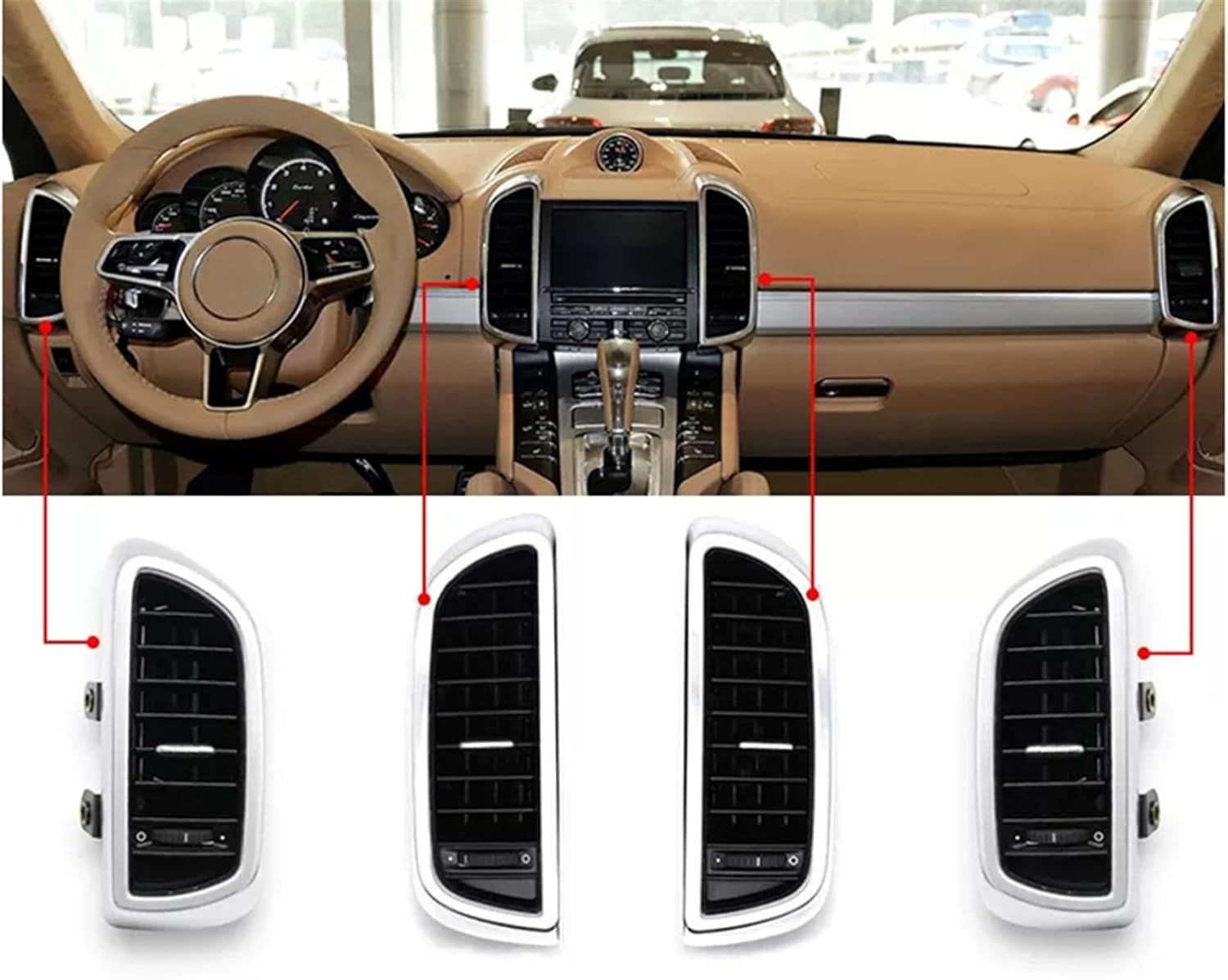 Auto LHD Front Rear Left Right Air Conditioning Outlet Air Vent Compatible with Porsche Cayenne 2011 2012 2013 2014 2015 2016(6pcs Whole Set)