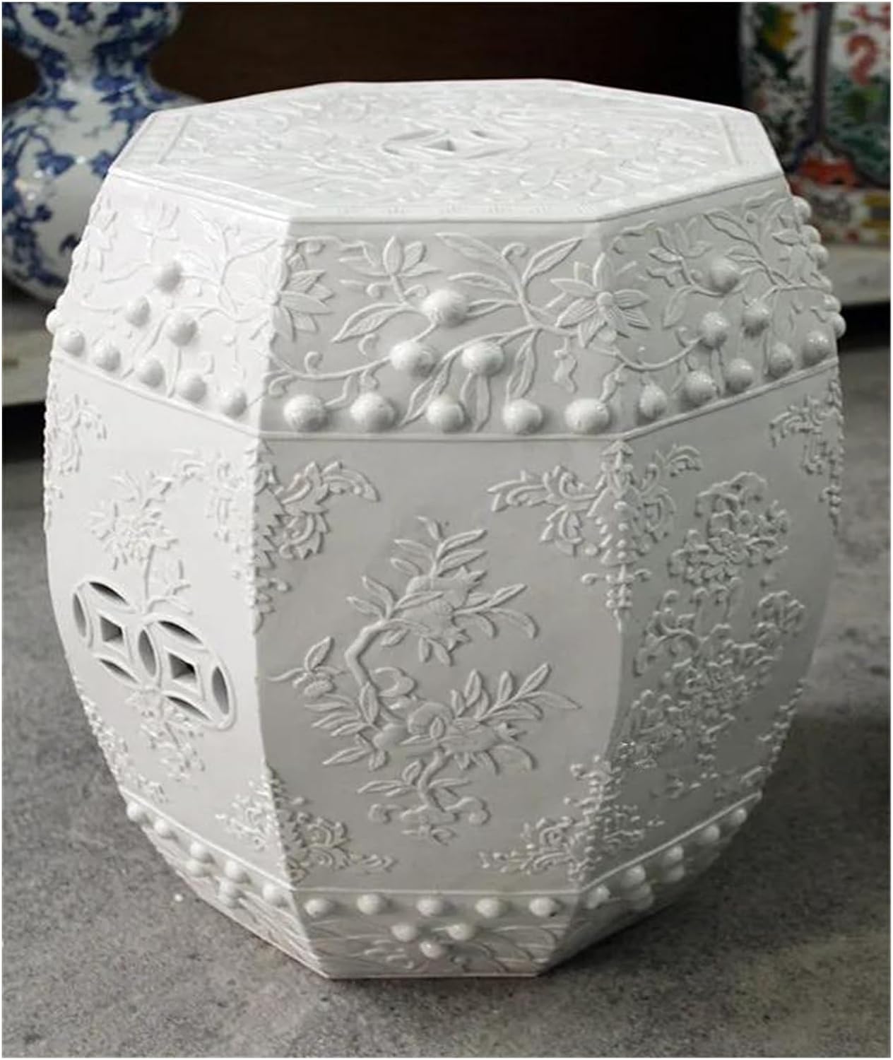 Decorative Garden Stools, Flower and Bird Ceramic Drum Stool Chinese Style Six Side Stool Home Furnishing Creative Dressing Stool