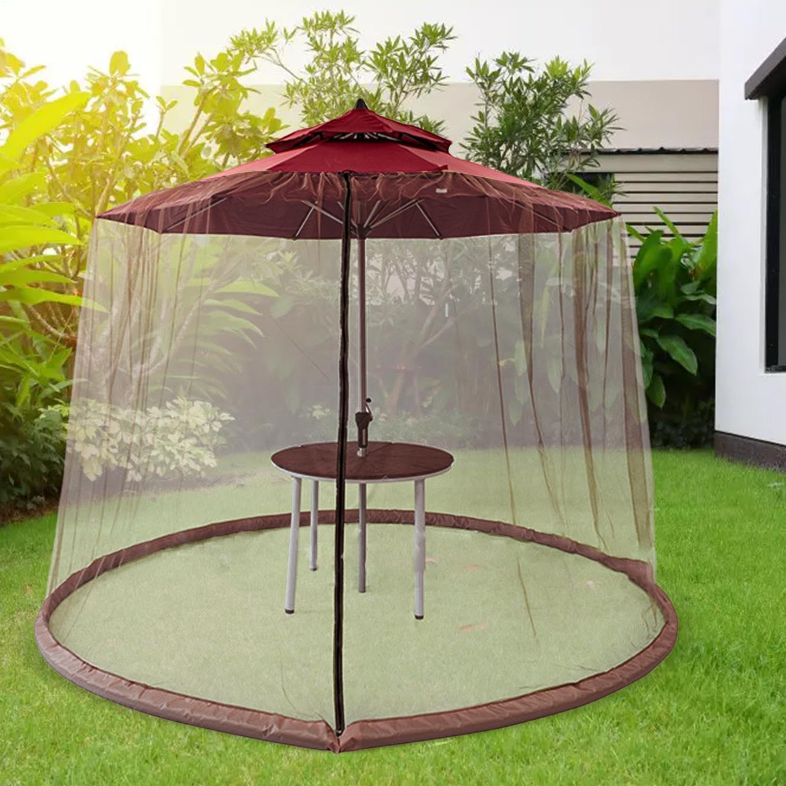 Filet de parasol de terrasse – Moustiquaire d'extérieur en maille de 3 x 2,3 m avec fermeture éclair, abri de parasol de protection, abri de jardin en maille pour une utilisation confortable en