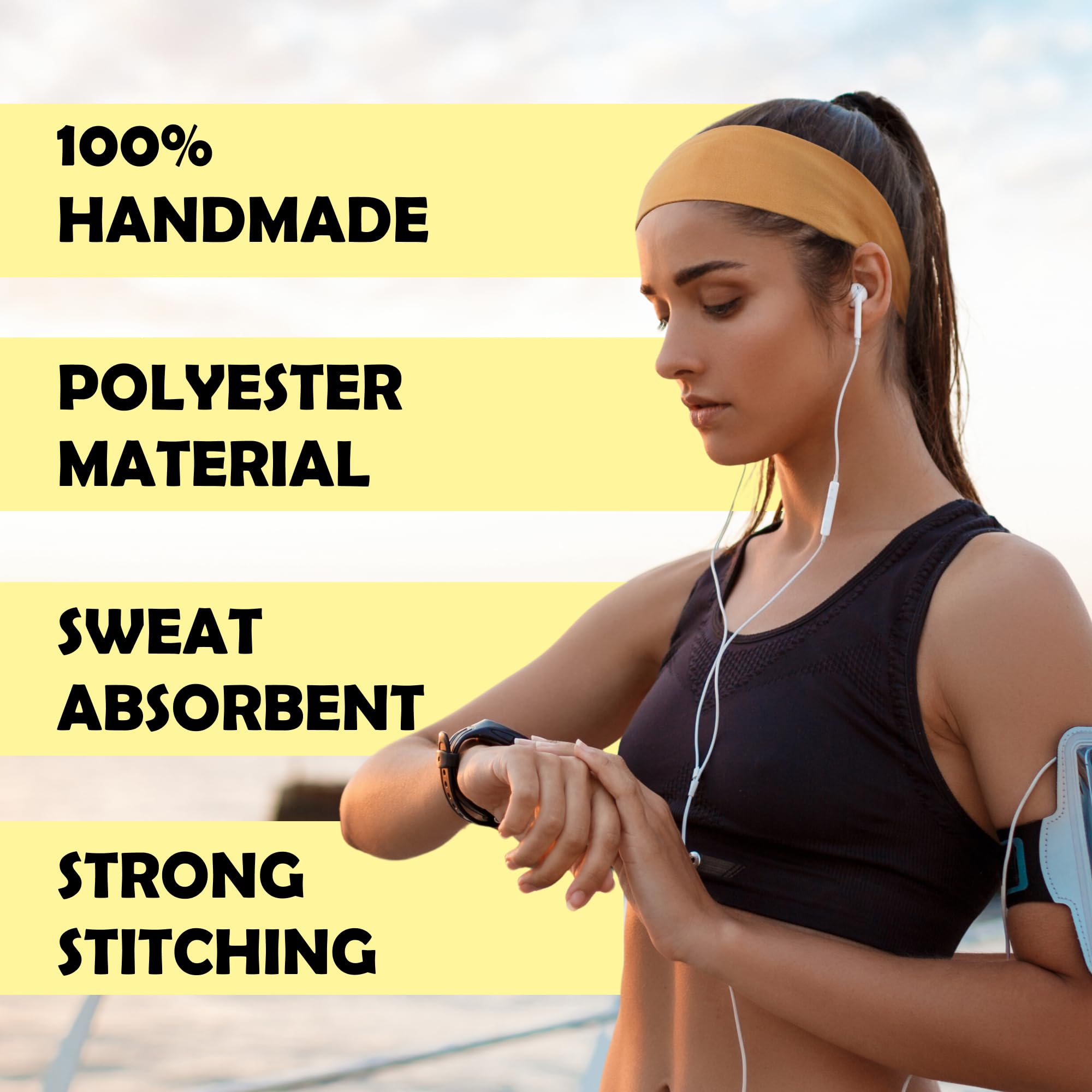 Non Slip Workout Headbands For Women Men - Sweatbands For Yoga, Running, Fitness - Elastic Sport Hair Bands - Solid Color - Best For Indoor Sports And Gym | Buy Now With