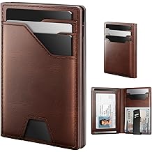 Leather Wallet for Men Card Holder: Premium Genuine Leather, RFID Blocking, Slim, Minimalist, Front Pocket - 15 Cards Capacity | ID Window | Money Clip (Brown)