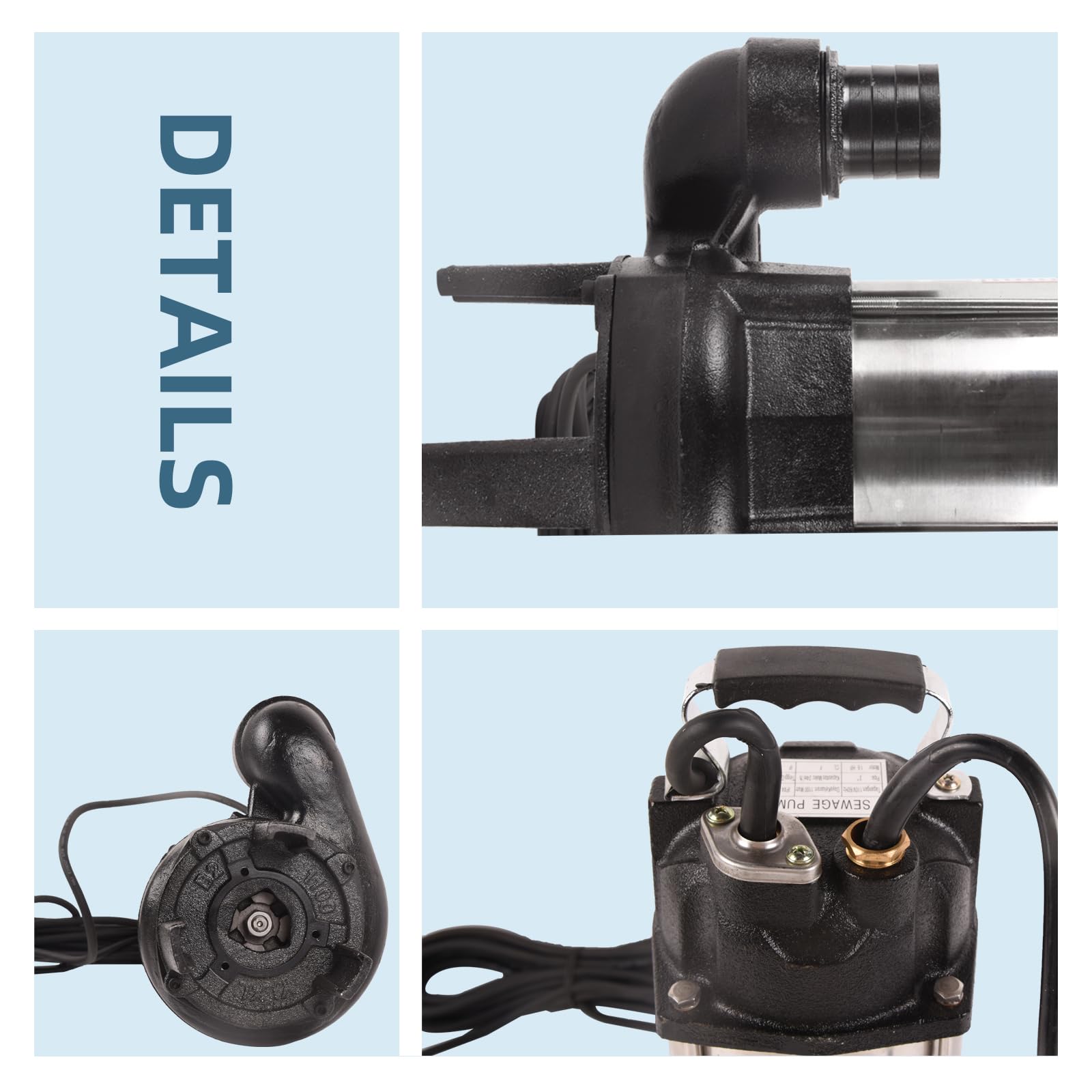 Pompa per acque reflue da 1,6 HP, 110 V, 1,1 kW, pompa di effluente da 105,67 gpm, interruttore a galleggiante con legatura automatica, pompa di scarico in acciaio inox per lavandino di
