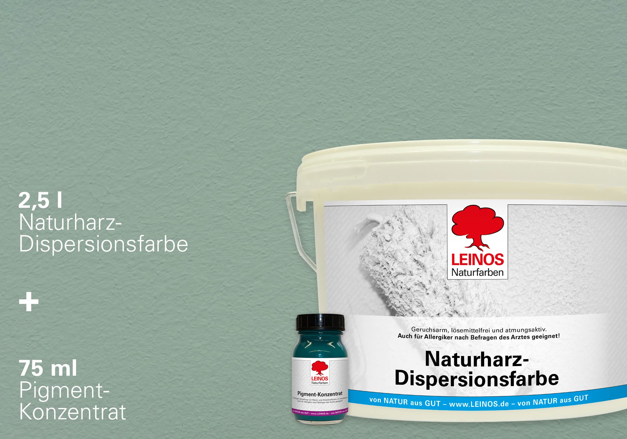 LEINOS Set de pintura para paredes (2,5 l, resina natural de emulsión 660 + 75 ml, pigmento concentrado 668.330), color turquesa