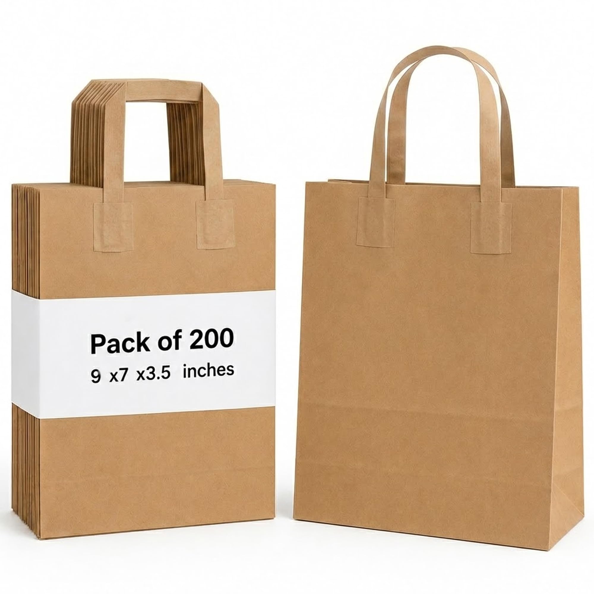 Pack8 Eco-Friendly Brown Kraft Paper Bags with Handles 80gsm Strong Carrier Bags for Grocery, Takeaway Food, Retail Shopping, Gift Packaging (Small, Pack 200)