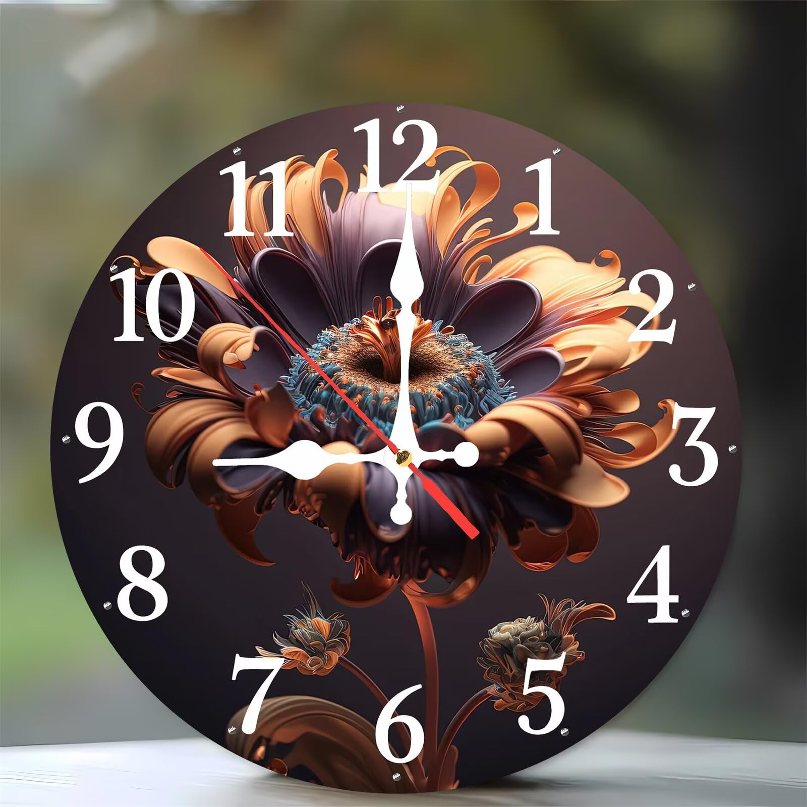 Horloge murale silencieuse sans tic-tac en bois 35 cm avec fleurs décoratives pour chambre