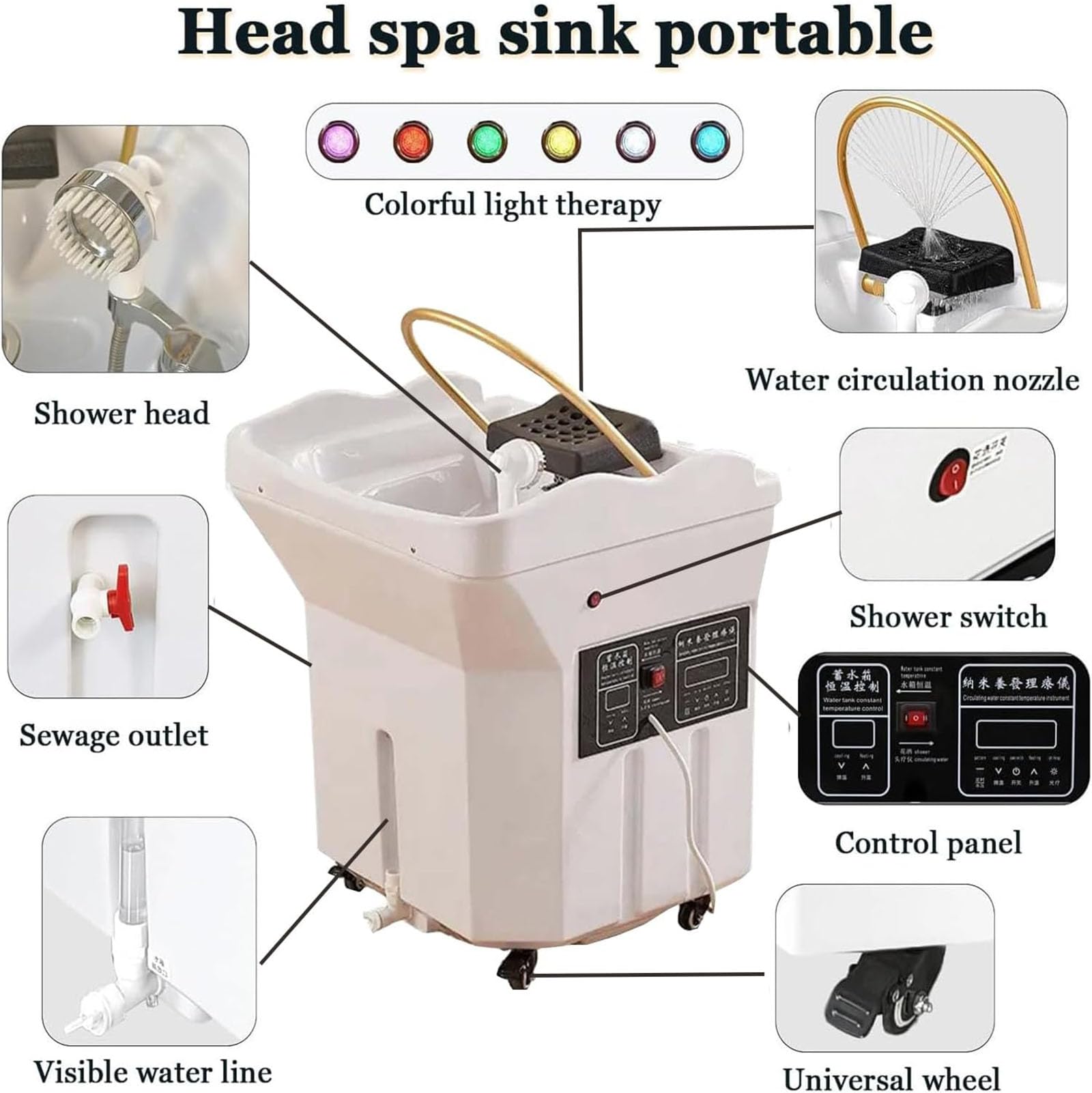 Head Spa Equipment z podwójnym systemem cyrkulacji wody 60 l, termostatyczna stacja do pielęgnacji skóry głowy do salonów i domu