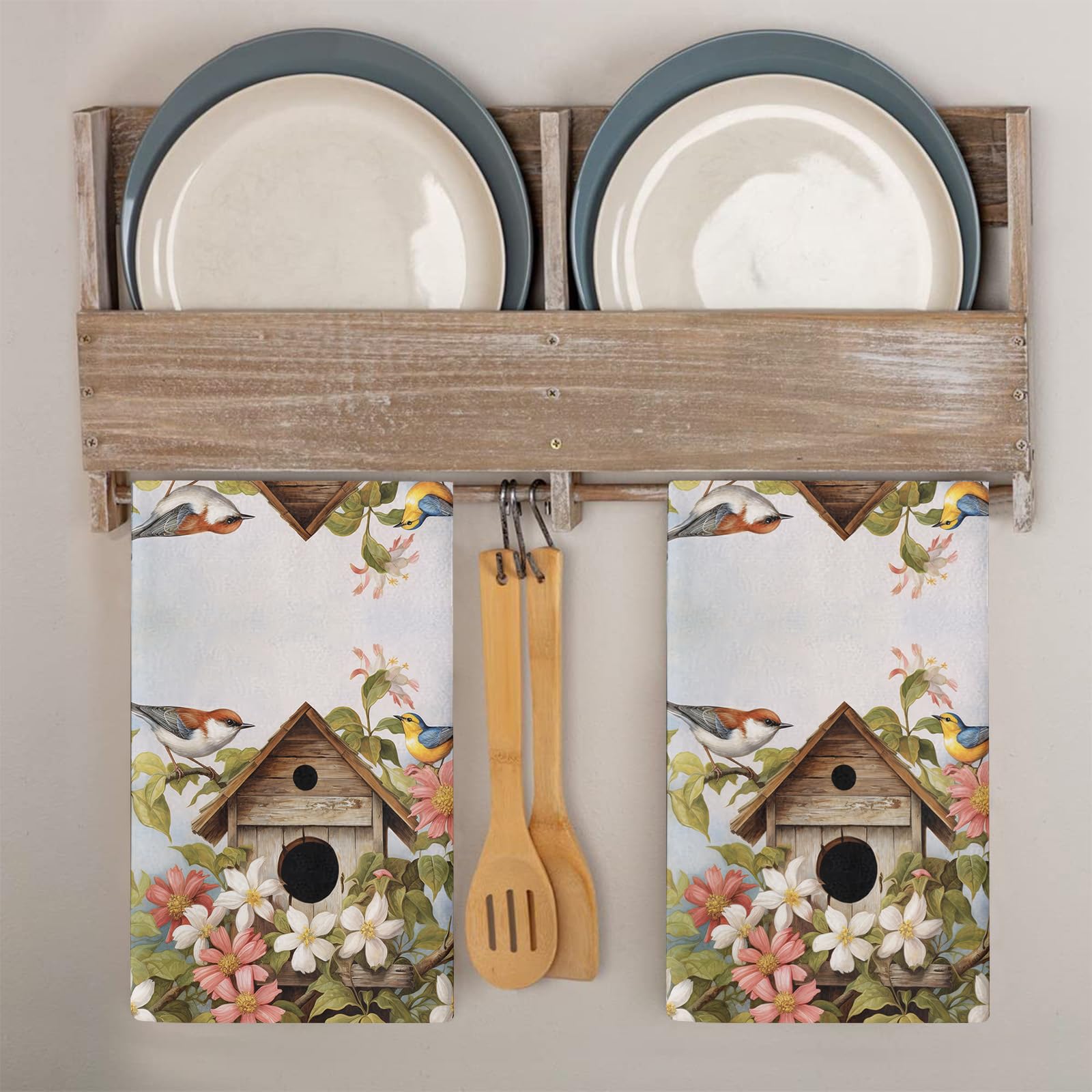 Trapos Cocina Hojas Verdes Rosas Paños de Cocina Microfibra Paños Cocina Suaves Lavable Toallas Reutilizables Absorbentes Baño Pañuelo de Mano Trapos de Cocina 2 Piezas (44x74 cm)