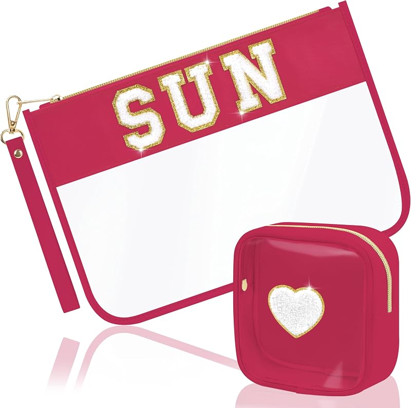 BuyCard Necessaire transparente SUN-Red com zíper, PVC e nylon, Letter-SUN, 1 unidade