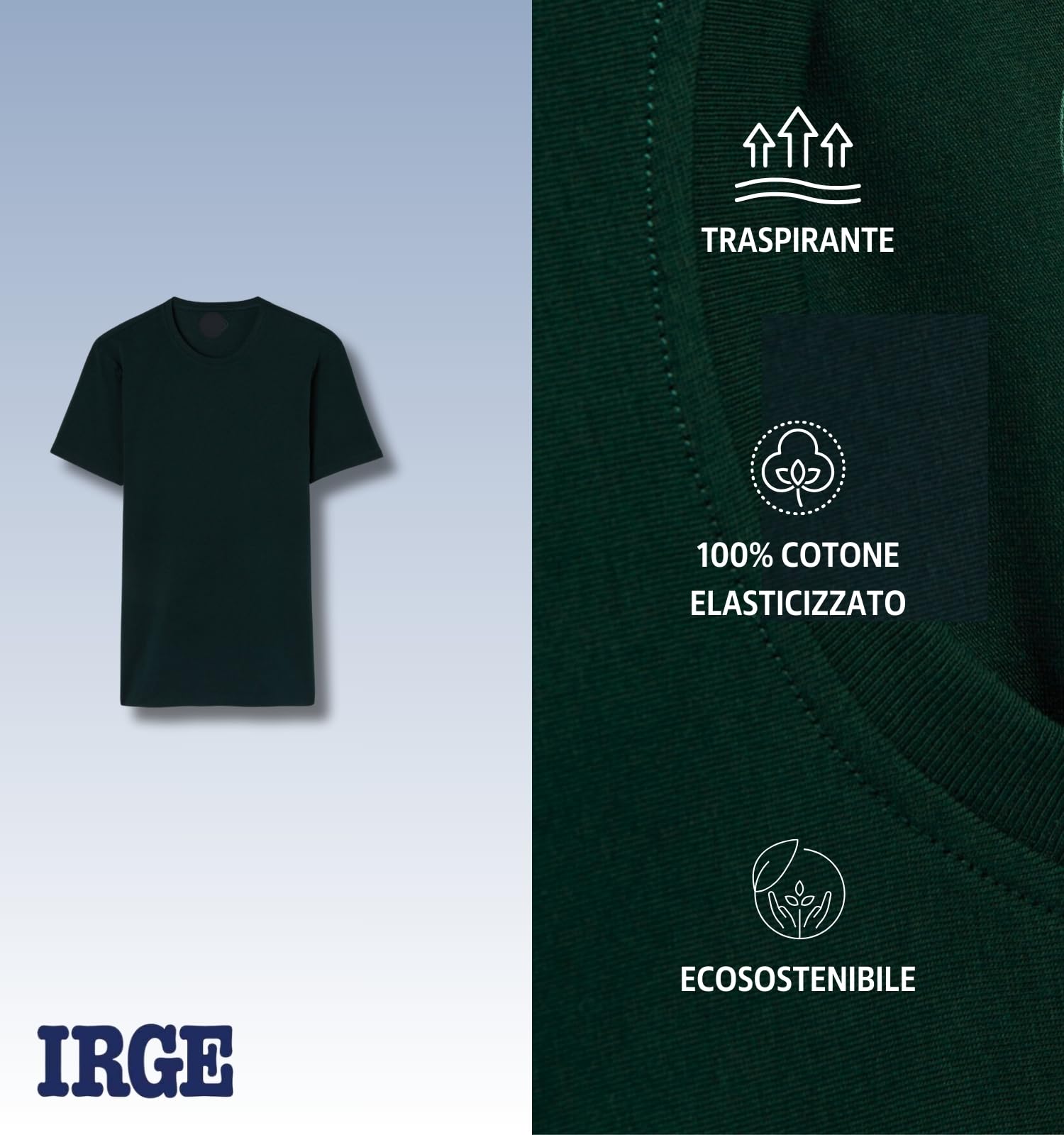 Irge - Maillot de bain pour homme - Sous-veste col rond en coton bi-élastique, 90 % coton, 10 % élasthanne, différentes couleurs IRMU07