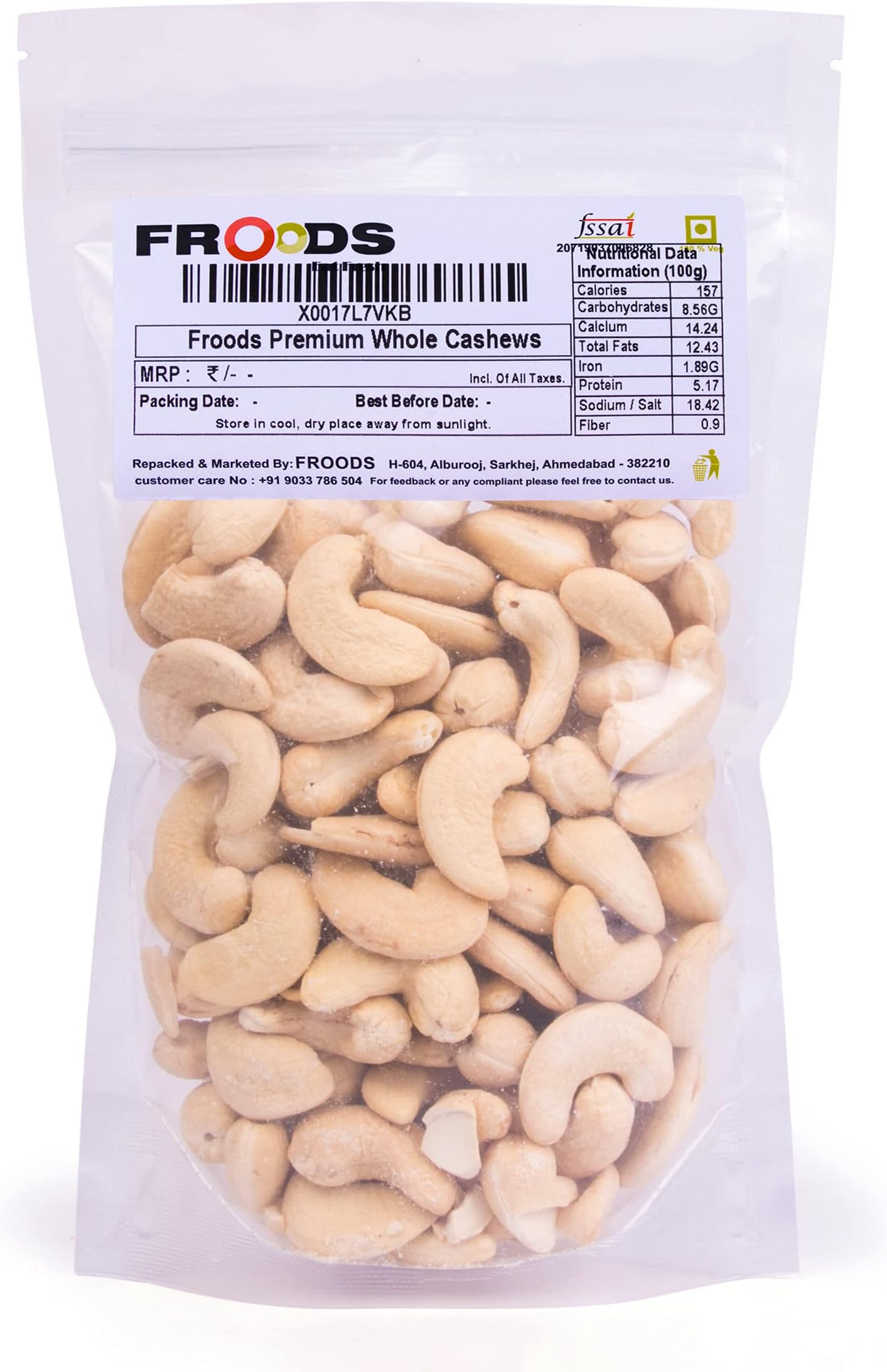 Froods Premium Whole Cashews, Cashewnut, Kaju, Dry Fruits, W320 Size - 500 Gram
