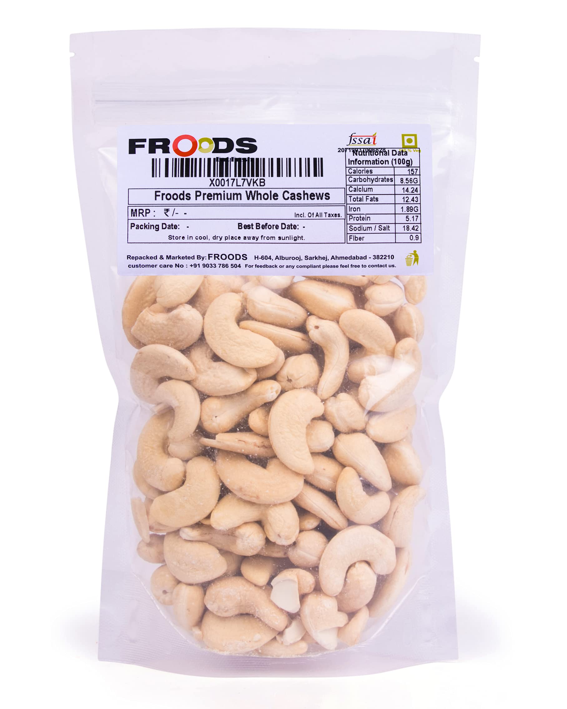 Froods Premium Whole Cashews, Cashewnut, Kaju, Dry Fruits, W320 Size - 500 Gram