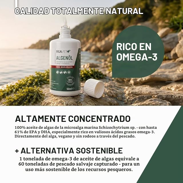 Foto 3 de 7 de ReaVET Aceite de algas para perros, gatos y caballos, 50 ml