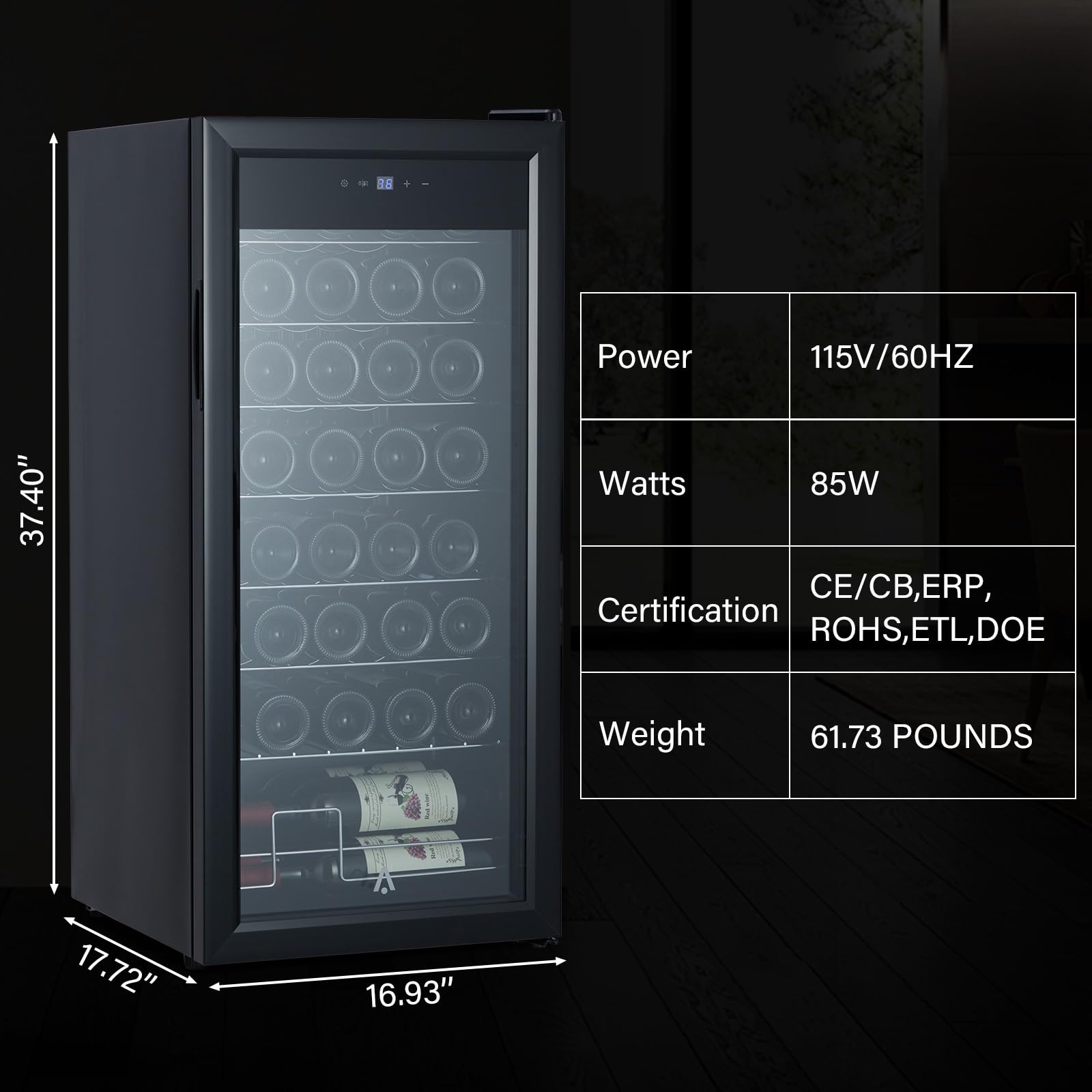 Wine Cooler Refrigerator - 32 Bottle Capacity, Freestanding or Built-In Wine Fridge With Precise Temperature Control and Child Safety Lock for Red, White, and Sparkling Wines - Sleek Black Design on Fridge.com