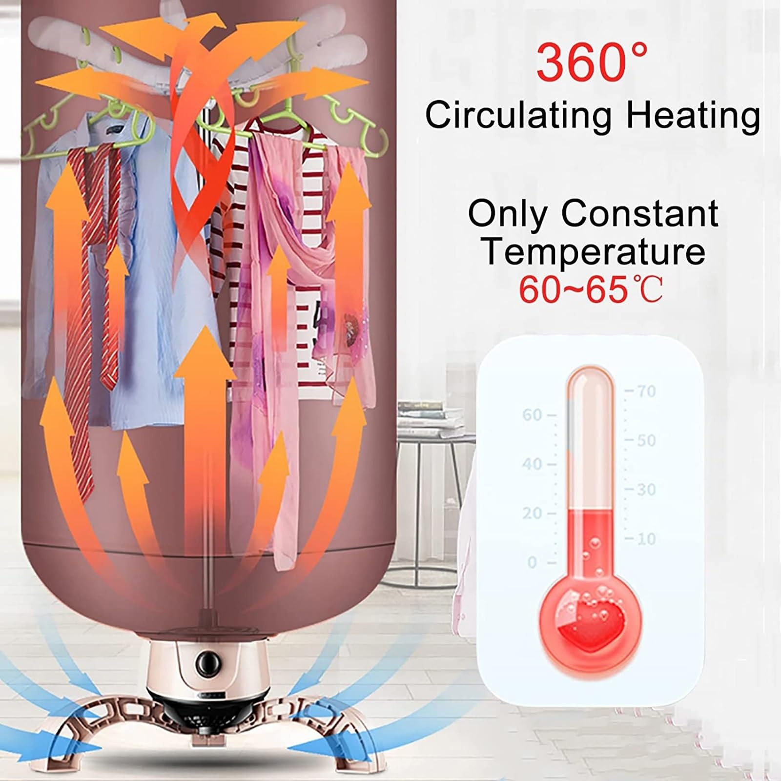 Secadora de Ropa Eléctrica de 900W para Interiores, Secadora De Ropa con Calefacción, Aire Caliente, Armario De Secado Impermeable De Eficiencia Energética, para Apartamentos, Baños y Hogares (Color