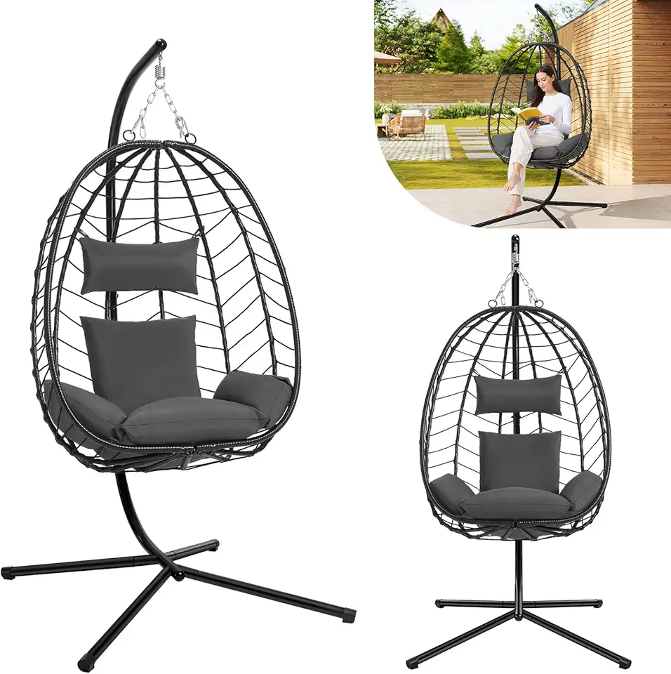 Hamacs design & mobilier jardin tendance 2026 : 50 idées Pinterest Laneetal Fauteuil Oeuf Suspendu, Chaise Balançoire, avec Support en Métal, Coussin de Sièg