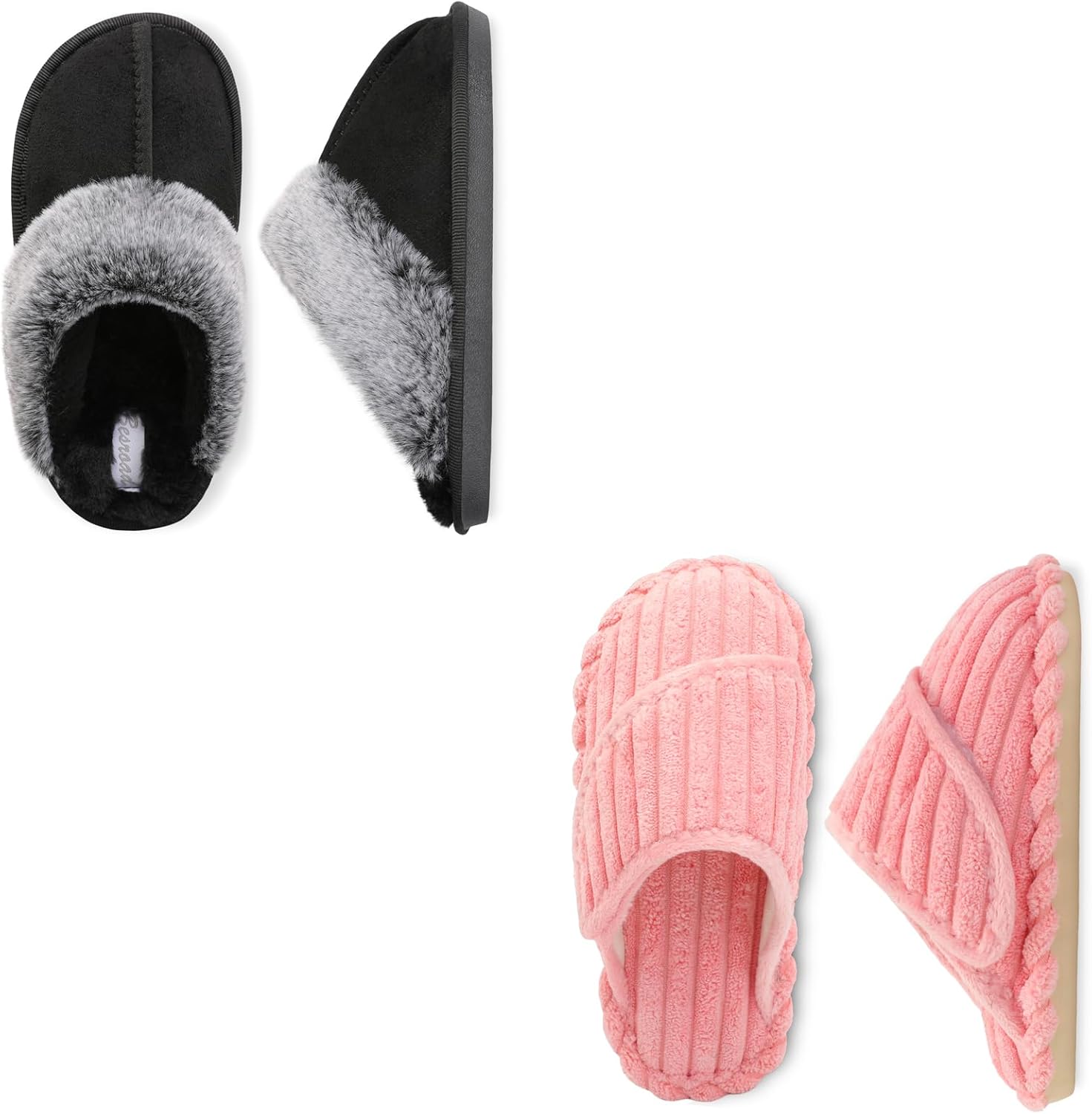 Besroad Kids Slippers Girls Boys Fuzzy House Slippers Black and Light Pink Size Big Kid 4-5