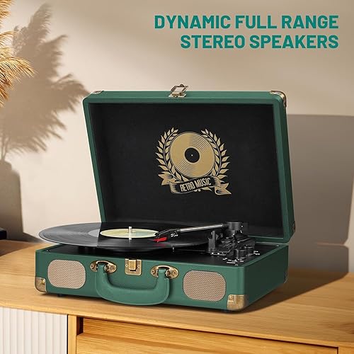 Miniatura 6 de Tocadiscos de vinilo con Bluetooth, maleta de 3 velocidades, portátil, vintage, con altavoces integrados, salida de línea RCA AUX en conector para