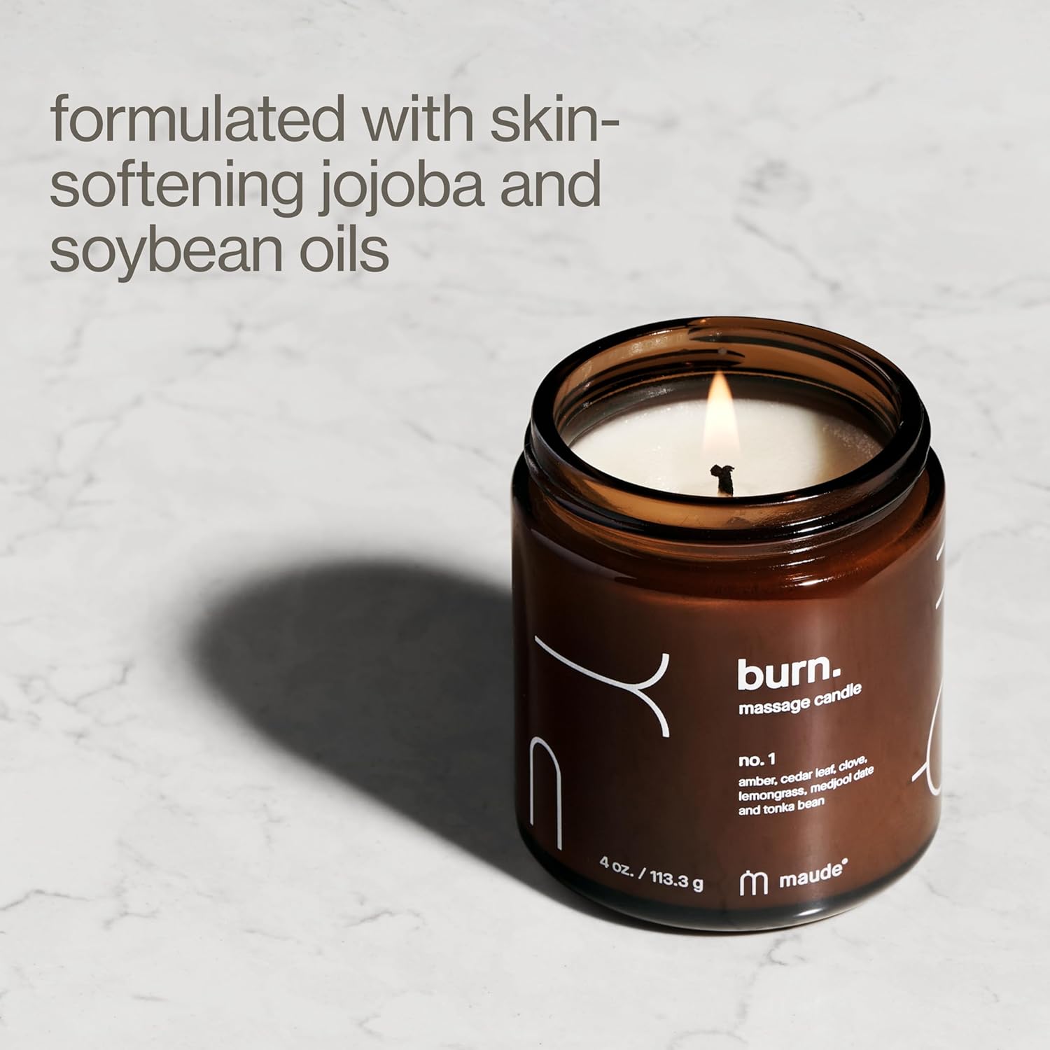 Maude Burn No. 1 - Hydrating + Skin-Softening Soybean + Jojoba Oil Massage Candle - Soothing Warm Massage Oil Candle with Notes of Amber, Lemongrass + Tonka Bean - Relaxing Self Care Gifts (4 oz) - Image 3