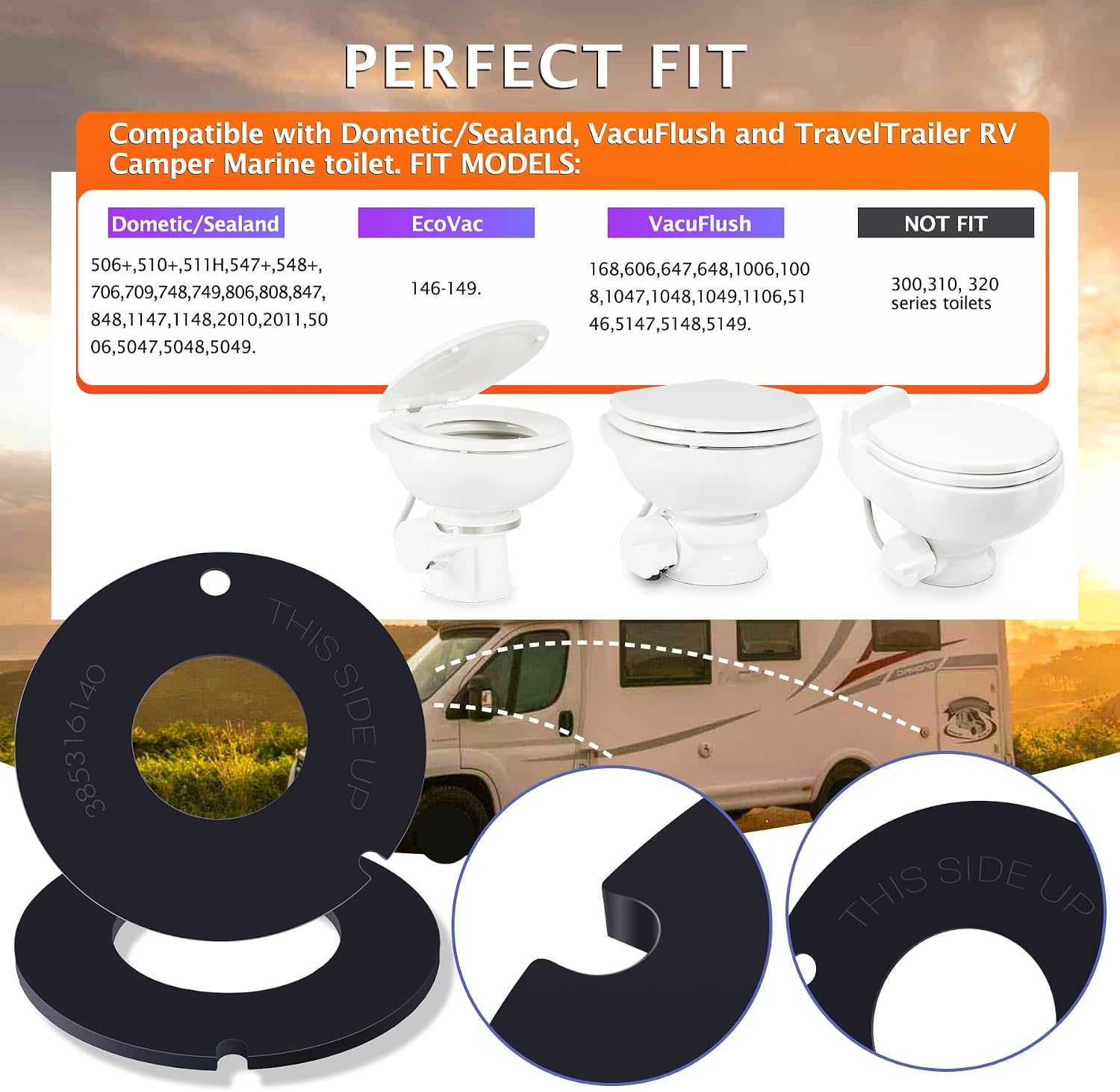 2 PCS 385311462 & 385316140 RV Toilet Rubber Flush Ball Bowl Leak Seal Kit Replacement for 510/506+,510+/1006,1008/EcoVac 146-149 Compatible with Dometic Sealand Mansfield VacuFlush RV Camper Toilet