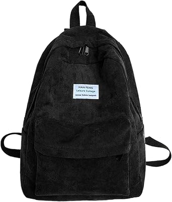 Unisex Corduroy School Backpack, Large Capacity Casual Daypack Lightweight Travel Backpack College Book Bag Laptop Bag