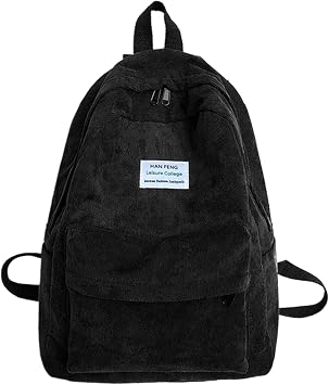 Corduroy Backpack, Travel Casual Rucksack Daypack Capacity Book Bag Laptop Bag for Women Men, Black
