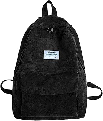 Hoce Corduroy Backpack Purse Rucksack Daypack with Anti-theft Back Pocket for Women, Black