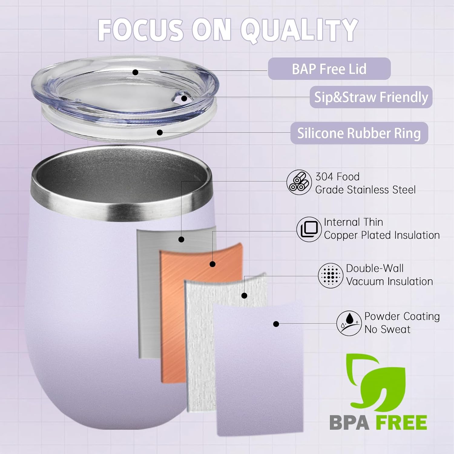 12oz/4 Pack Stainless Steel Wine Tumbler with Lid and Straw, Double Wall Vacuum Insulated Wine Tumbler Glasses, Stemless Travel Mugs for Hot and Cold Drinks, Coffee, Wine, Cocktails - Image 3