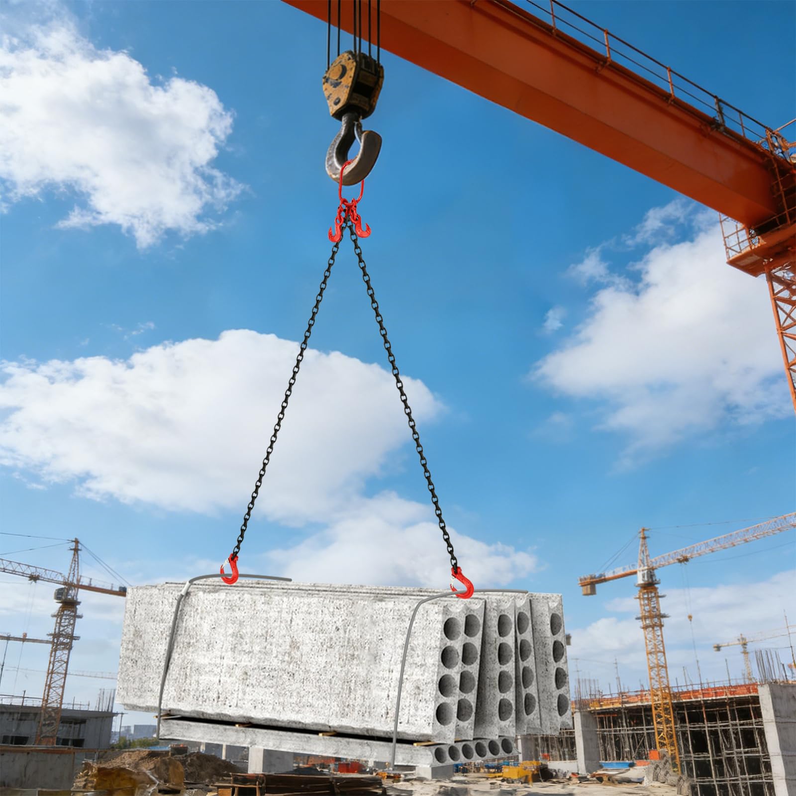 Eslinga Cadena 2T Cadena Sling Levantar, Gancho Seguridad Taller Astillero | Eslinga Elevación Industrial, Cadena Acero Alta Resistencia Manejo Almacén Garaje Astillero Fábrica Taller